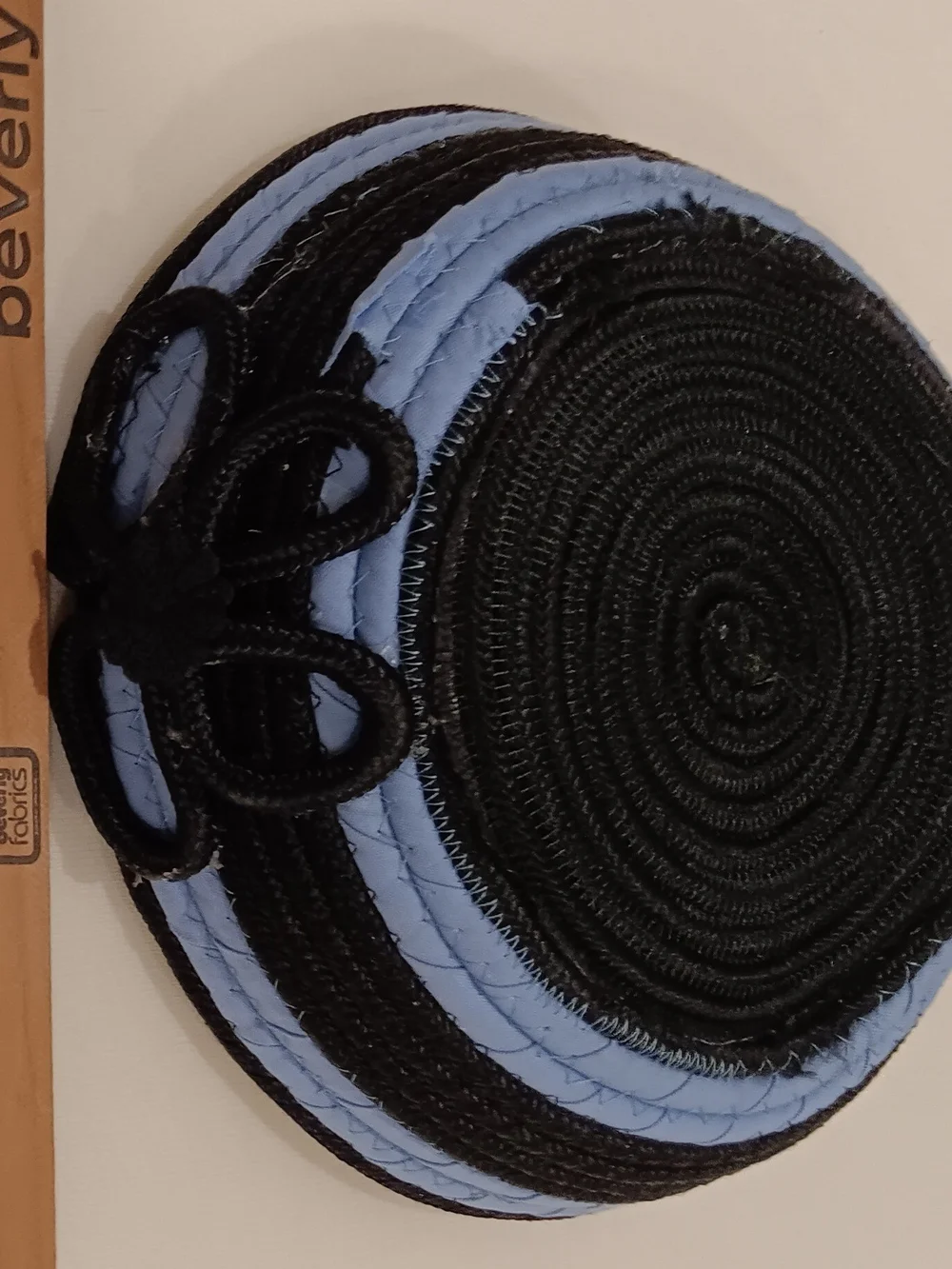 Embroidered Iris Round Patch with Sky Blue Trim.  Hand Made